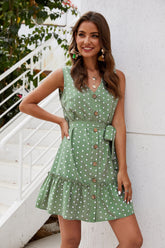 Kleid mit V-Ausschnitt und Polka Dots zum Binden